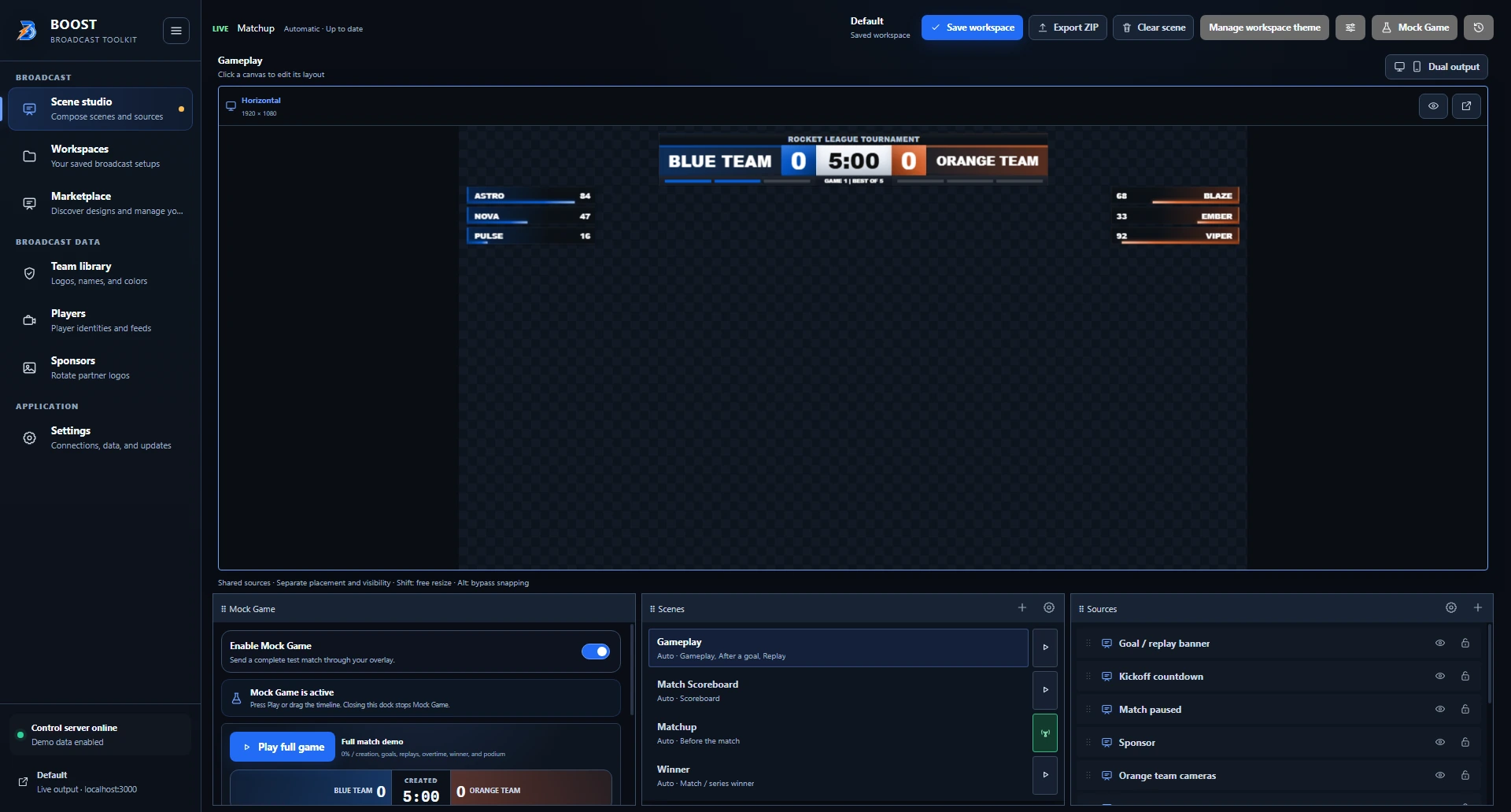 BOOST Scene Studio · compose scenes and manage broadcast docks
