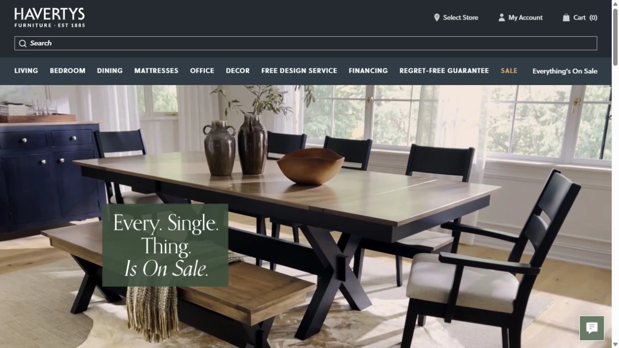 Havertys storefront homepage